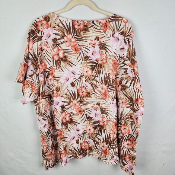 Lands' End Blouse Women's 2X Tropical Floral Linen Top Resort Vacation Cruise - Picture 2 of 6